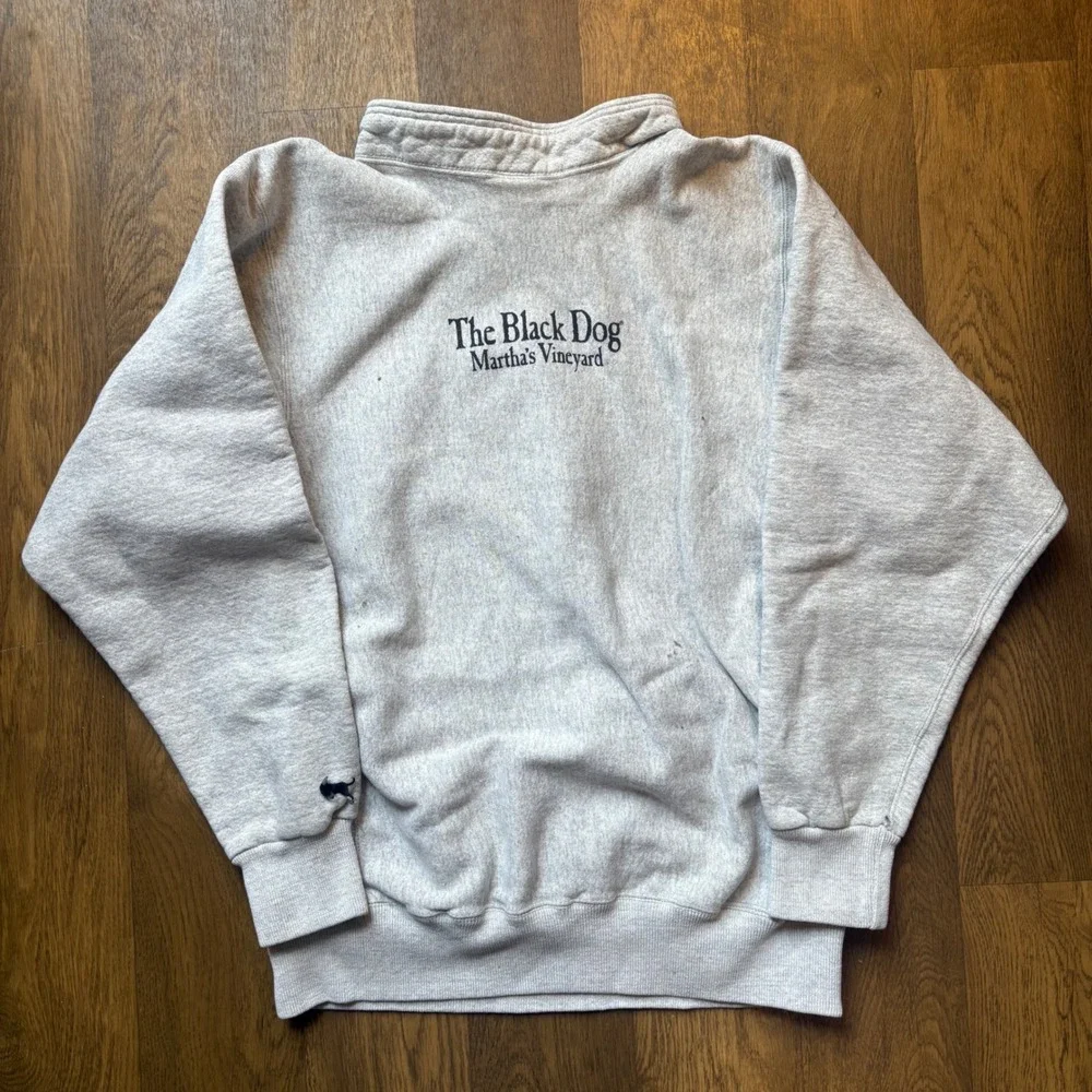 Vtg The Black Dog Marthas Vineyard Reverse Weave Mock Neck Drawstring Sweatshirt - Picture 5 of 7